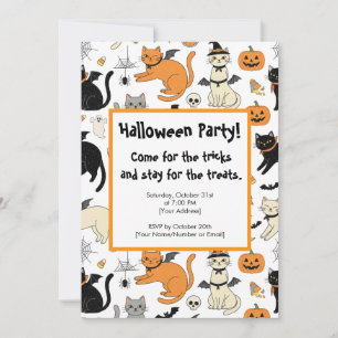 Convites Cartoon Gatos Festa de Halloween