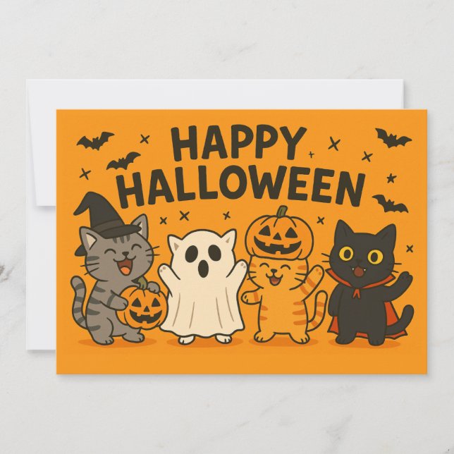 Convites Cartoon Gatos Festa de Halloween (Frente)