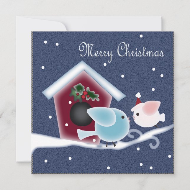 Convites Cartoon mistone Ama Pássaros Nosso Primeiro Natal (Frente)