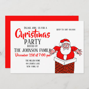 Convites Cartoon Papai Noel ficou preso na chaminé