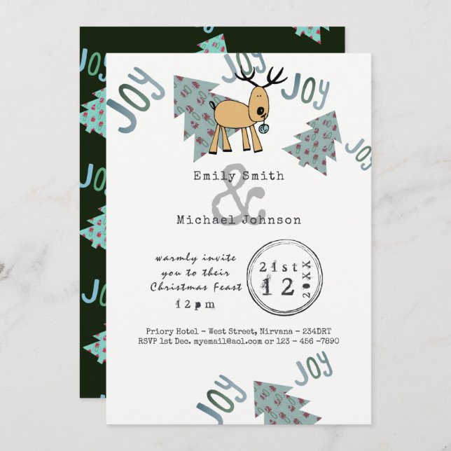 Convites Cartoon Reindeer de Típicos de Festa de Natal Whim (Frente/Verso)