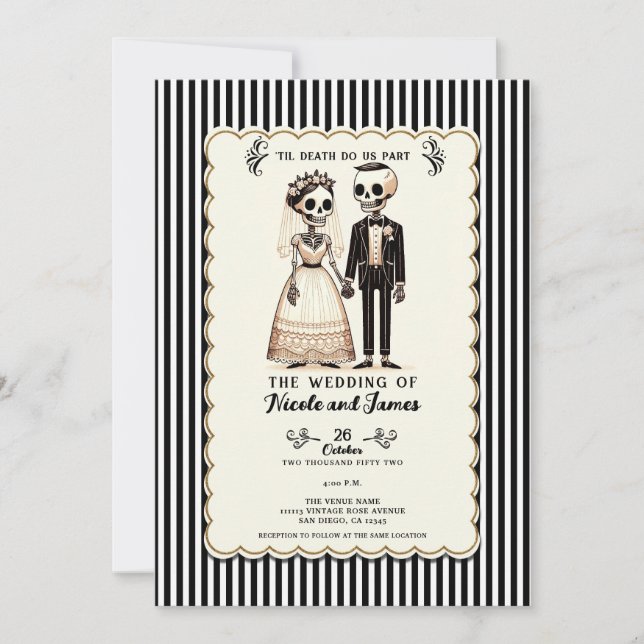 Convites Cartoon Skeleton Bride + Casamento Whimsical (Frente)