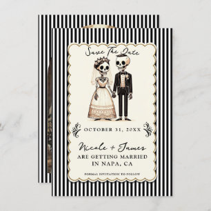 Convites Cartoon Skeleton Bride + Groom Salvar a Data