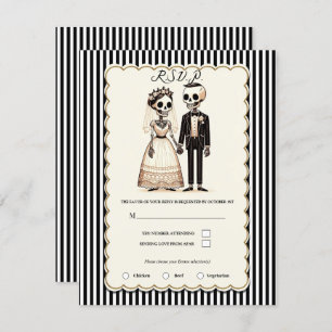 Convites Cartoon Skeleton Bride + RSVP de Casamento de Groo