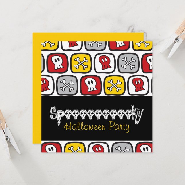 Convites Cartoon Skulls & Bones Diversão Kid's Halloween Pa (Frente/Verso In Situ)