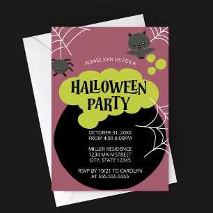 Convites Cartoon Witch's Cauldron Kid's Halloween Party