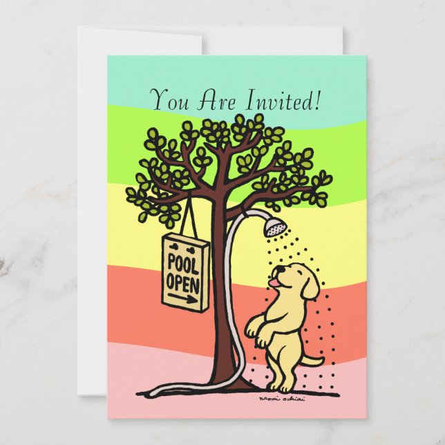 Convites Cartum de Labrador Amarelo de Diversão em Piscina (Frente)