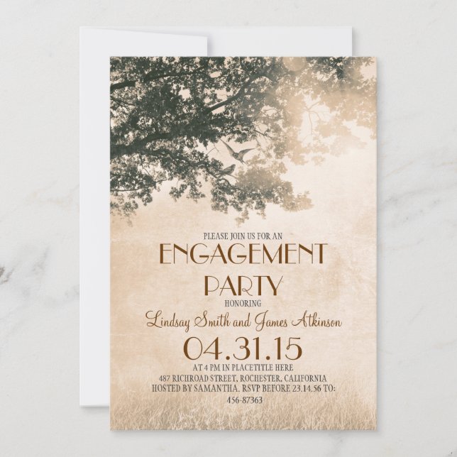 Convites Carvalho velho e festa de noivado de aves de capoe (Frente)