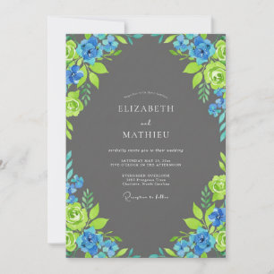 Convites Carvão Azul Lima Pétala Casamento