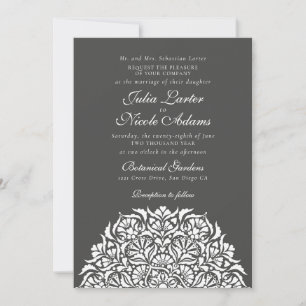 Convites Carvão Gray Fantasia Floral Mandala Casamento