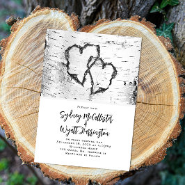 Convites Carved Hearts White Birch Bark Wedding