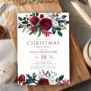 Convites Casa aberta corporativa de Natal floral elegante