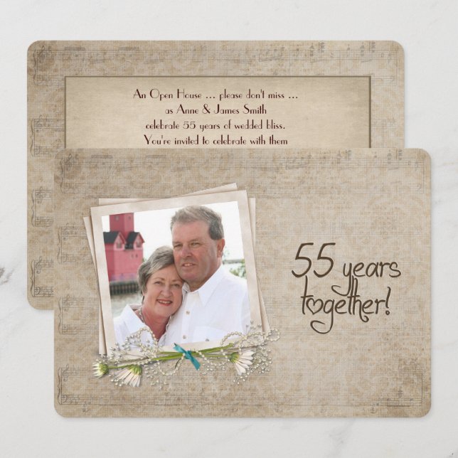 Convites Casa Aberta de Aniversário de 55 Anos de Casamento (Frente/Verso)