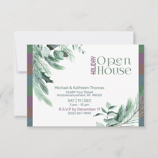 Convites Casa Aberta de Design de Folhagem de Natal Moderna (Frente)