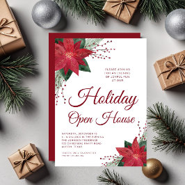 Convites Casa Aberta de Férias com Poinsettia Floral Vermel