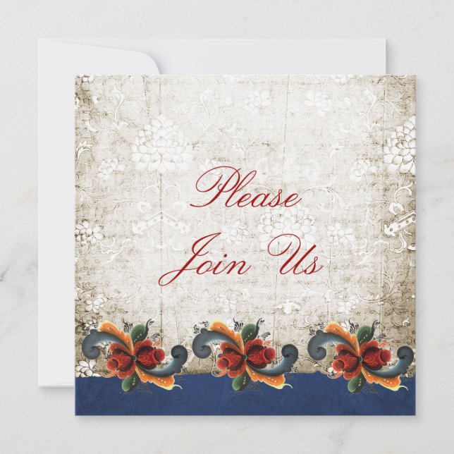 Convites Casa Aberta de Férias Rosemaling Escandinava (Frente)