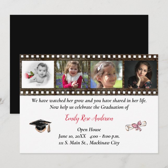 Convites Casa Aberta de Graduação de Fotos para Progressão  (Frente/Verso)