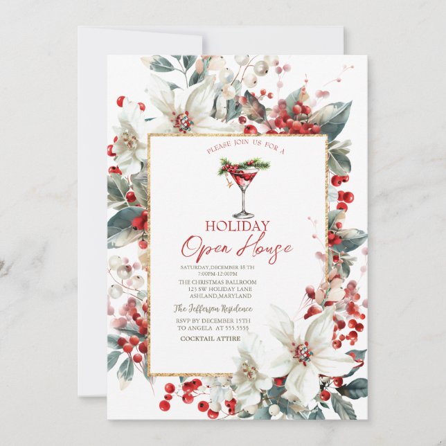 Convites Casa Aberta de Martini White Poinsettia (Frente)