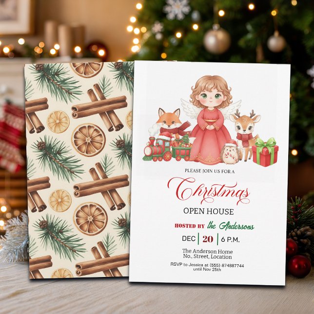Convites Casa Aberta de Natal Animais da Floresta Anjo Ador (Criador carregado)