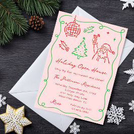 Convites Casa Aberta de Natal com Desenhos à Mão e Rabiscos