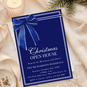 Convites Casa Aberta de Natal com Laço Coquette Azul Marinh