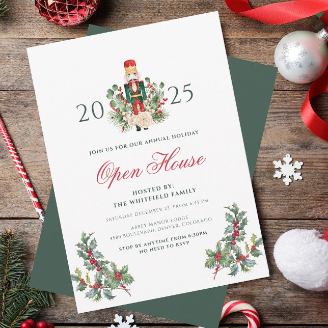 Convites Casa Aberta de Natal com Nozinhas de Quebra-Nozes (Christmas Holiday Nutcracker Berries Open House Invitation)