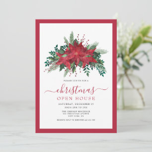 Convites Casa Aberta de Natal com Poinsettia Vermelha Elega