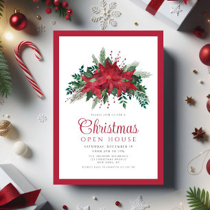 Convites Casa Aberta de Natal com Poinsettia Vermelha Festi