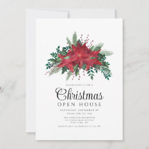 Convites Casa Aberta de Natal com Poinsettia Vermelha Festi