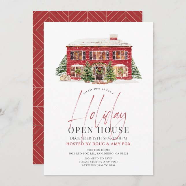 Convites Casa Aberta de Natal da Casa Vermelha Nova Casa (Frente/Verso)
