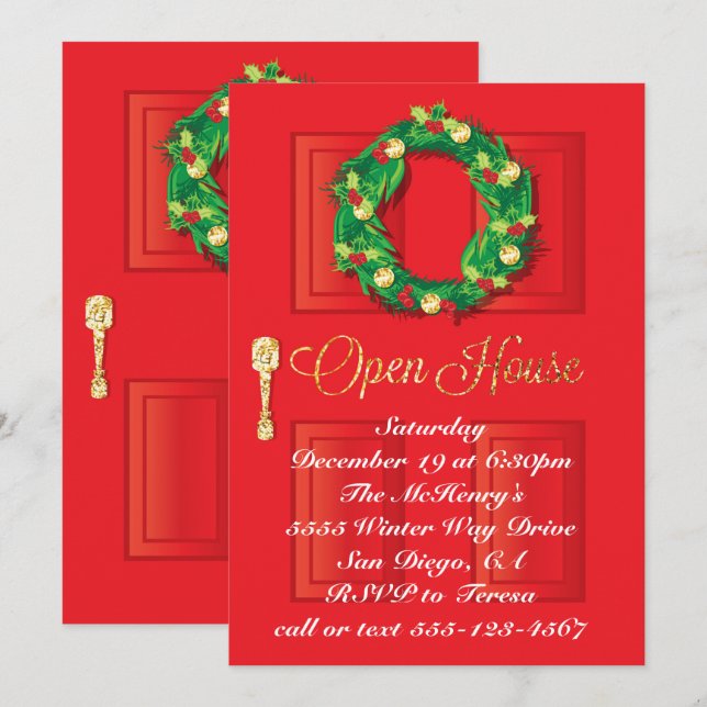 Convites Casa Aberta de Natal da Porta Vermelha com fôlego (Frente/Verso)