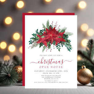 Convites Casa Aberta de Natal Floral de Poinsettia Vermelha