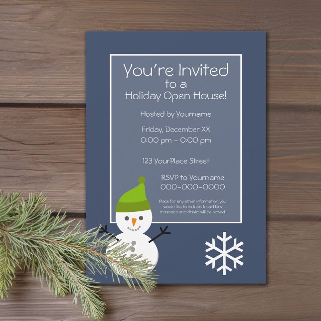 Convites Casa Aberta de Natal - marinho azul de Snowman (Holiday Open House Party Invitation)
