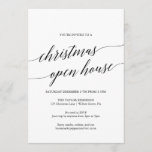 Convites Casa Aberta de Natal para Caligrafia Negra Elegant<br><div class="desc">Esta elegante carta de convite à casa aberta de Natal é perfeita para um simples evento de férias. A design neutra apresenta um convite minimalista decorado com tipografia romântica e caprichosa.</div>