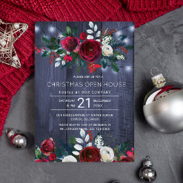 Convites Casa Aberta de Natal Russo Marinho Vermelho Floral