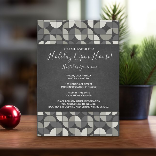 Convites Casa Aberta do Feriado Rustic Chalkboard MCM (Holiday Invitation - MCM)