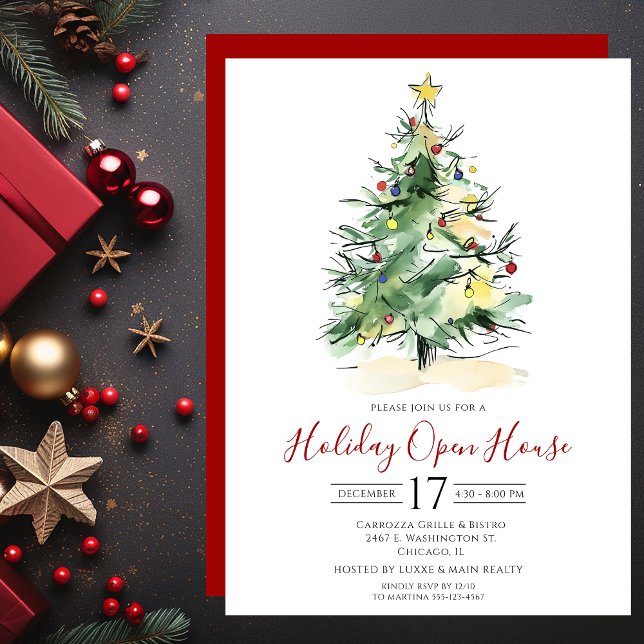 Convites Casa Aberta do Natal em Aquarela para Negócios (Criador carregado)
