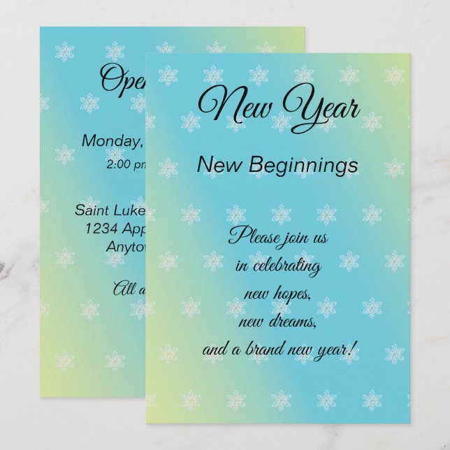 Convites Casa aberta dos começos novos do ano novo (Frente/Verso)