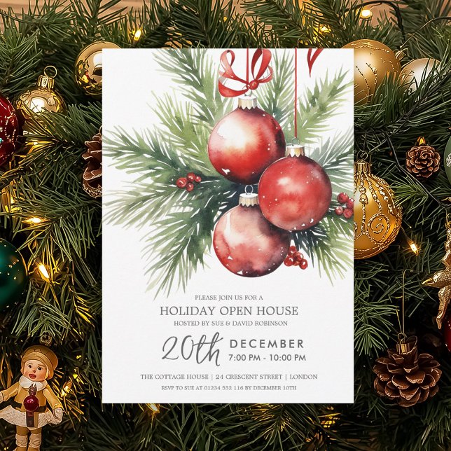 Convites Casa Aberta no Feriado de Natal Bolas Pintadas (Christmas Holiday Open House Painted Baubles Invitation)
