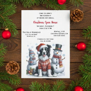 Convites Casa Aberta no Natal com Border Collie e Boneco de