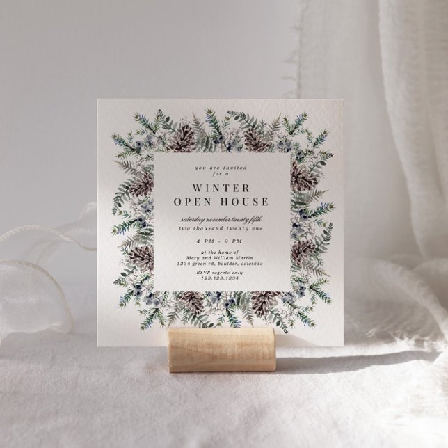 Convites Casa Aberta Quadrada Elegante Pastel de Inverno (Criador carregado)