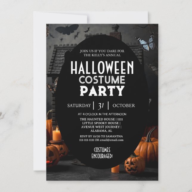 Convites Casa Assombrada Abóbora Fantasias de Halloween Fes (Frente)