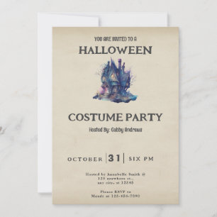 Convites Casa Assombrada Azul Rosa Vintage Halloween