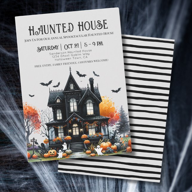 Convites Casa Assombrada de Halloween Assustadora (Spooky Halloween Haunted House Invitation)