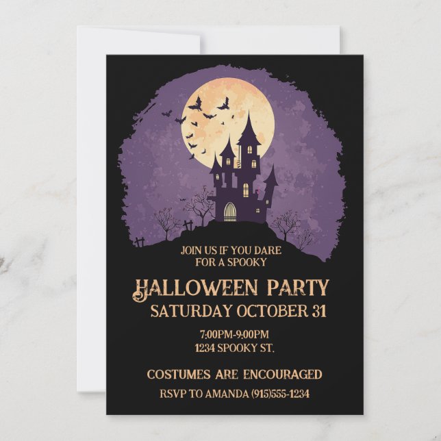 Convites Casa Assombrada Gótica e Assustadora de Halloween (Frente)