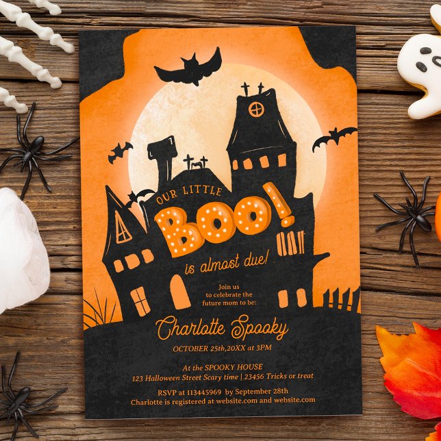Convites Casa assombrada Pequeno chá de fraldas do Hallowee (Haunted house Halloween little boo baby shower Invitation)