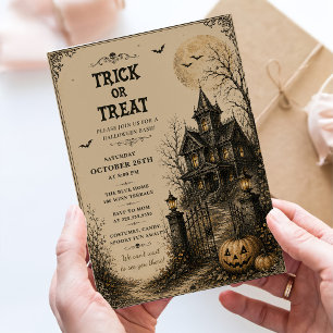 Convites Casa Assombrada Vintage de Trick or Treat no Hallo