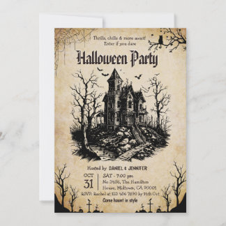 Convites Casa Assombrada Vintage morcegos Festa de Hallowee