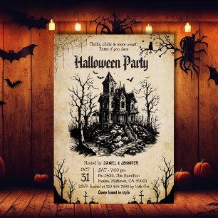 Convites Casa Assombrada Vintage morcegos Festa de Hallowee