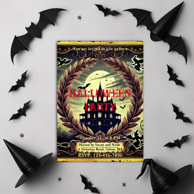 Convites Casa Assombrada, vitoriana do Halloween Gótico (Haunted House Victorian Gothic Halloween Party Invitation)